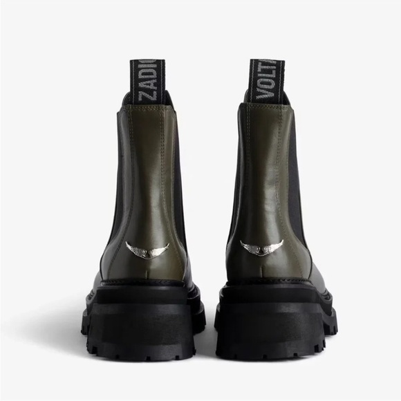 NIB Zadig & Voltaire Ride Semy Shiny Chelsea Platform Boots 38 Military Olive 7 - Picture 3 of 15